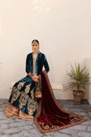 Pakistani Moroccan Blue Gold Embroidered Velvet Kalidaar Sharara (3-Piece) - Image 10