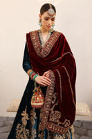 Pakistani Moroccan Blue Gold Embroidered Velvet Kalidaar Sharara (3-Piece) - Image 11