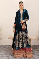 Pakistani Moroccan Blue Gold Embroidered Velvet Kalidaar Sharara (3-Piece) - Image 6