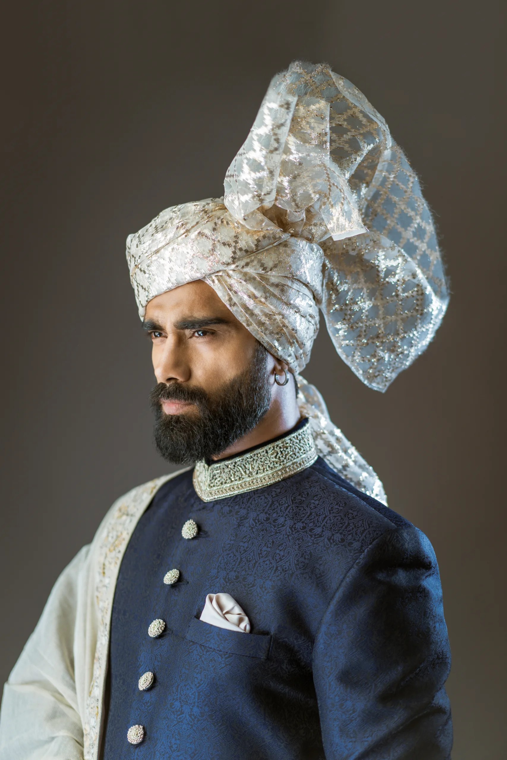 Royal Blue Embroidered Raw Silk Groom Sherwani (3-Piece) - Image 2