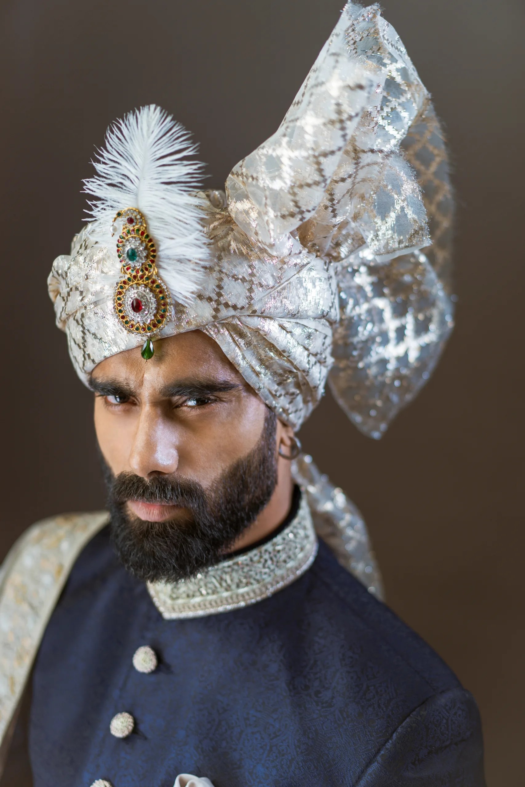 Royal Blue Embroidered Raw Silk Groom Sherwani (3-Piece) - Image 4