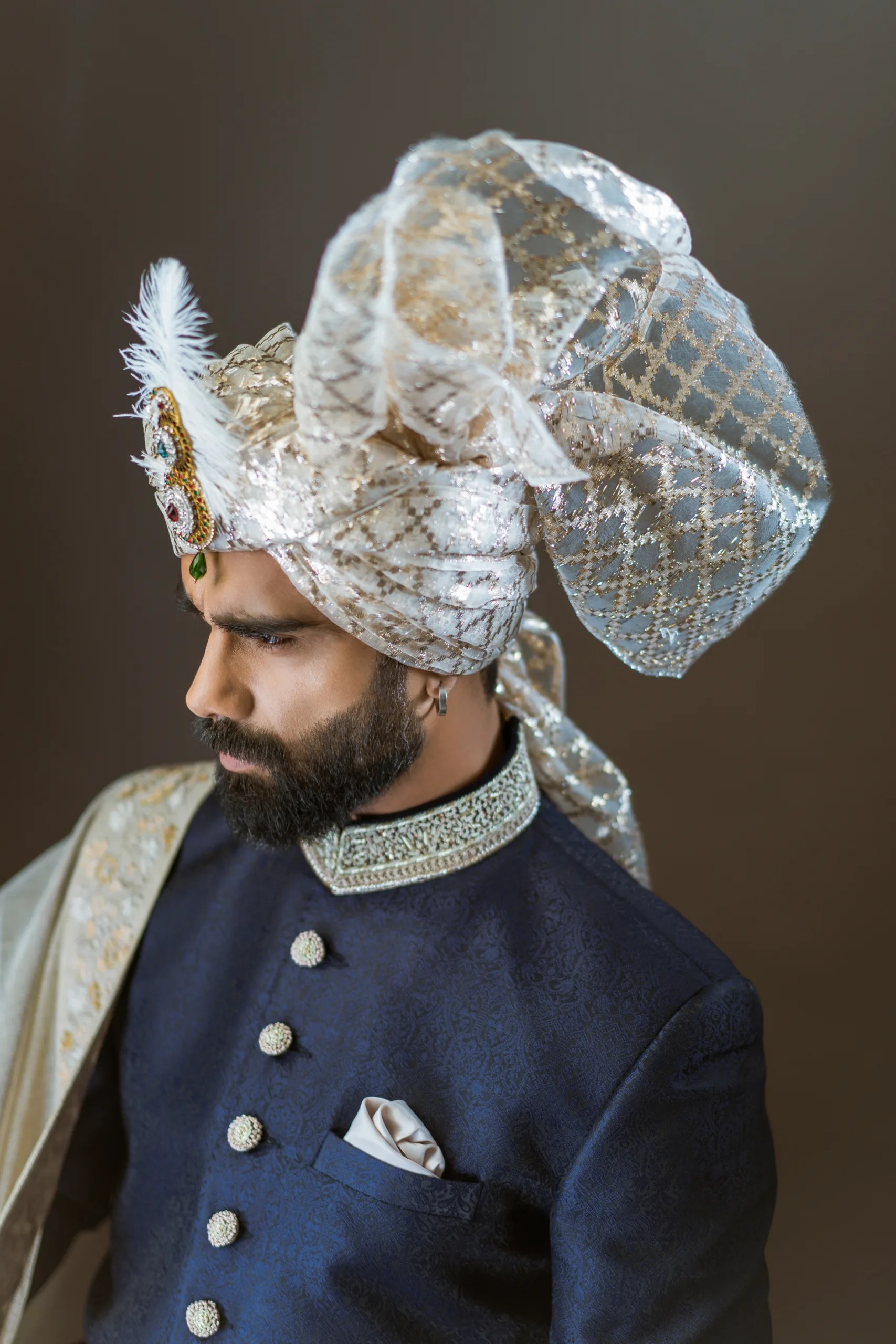 Royal Blue Embroidered Raw Silk Groom Sherwani (3-Piece) - Image 5