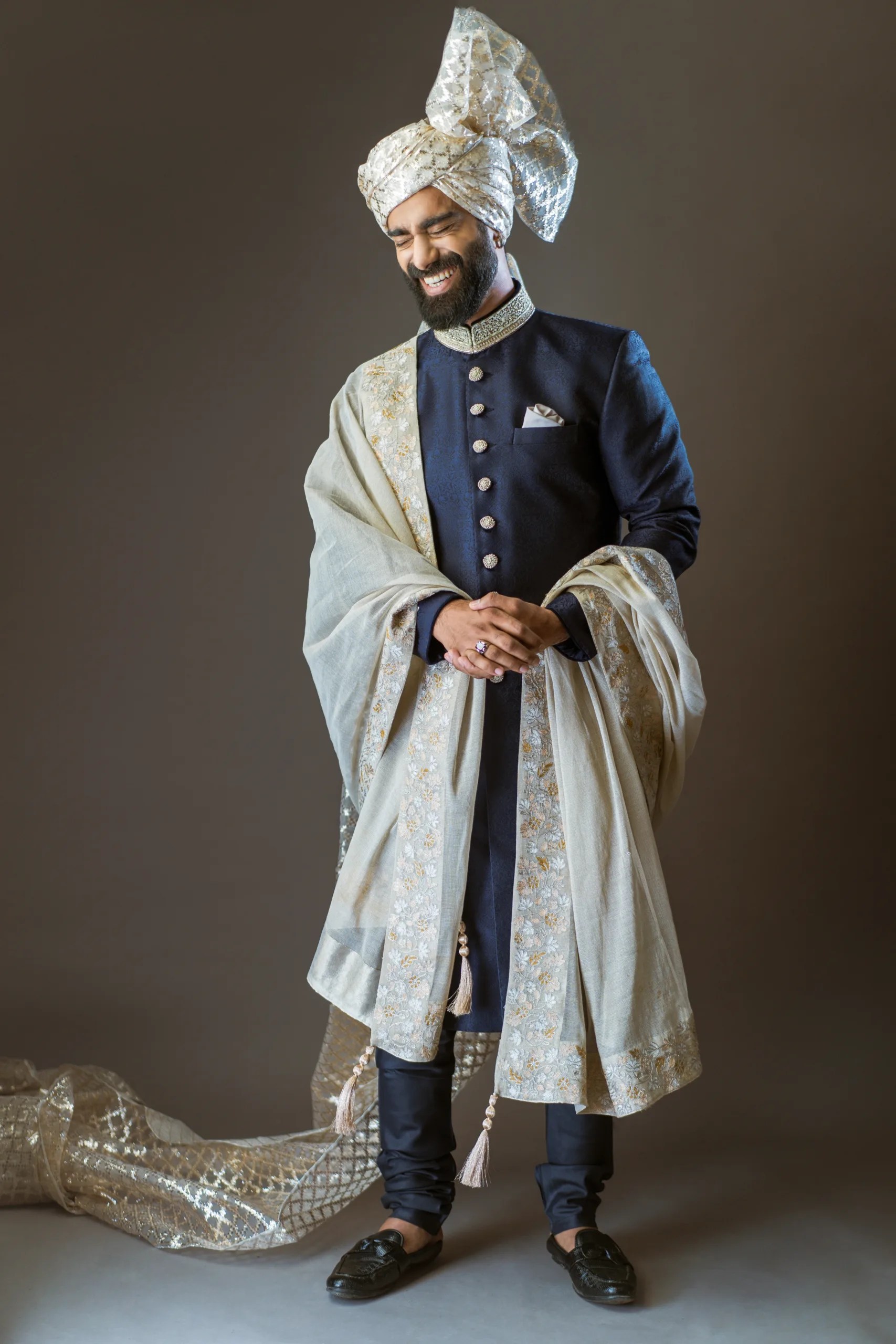 Royal Blue Embroidered Raw Silk Groom Sherwani (3-Piece) - Image 6