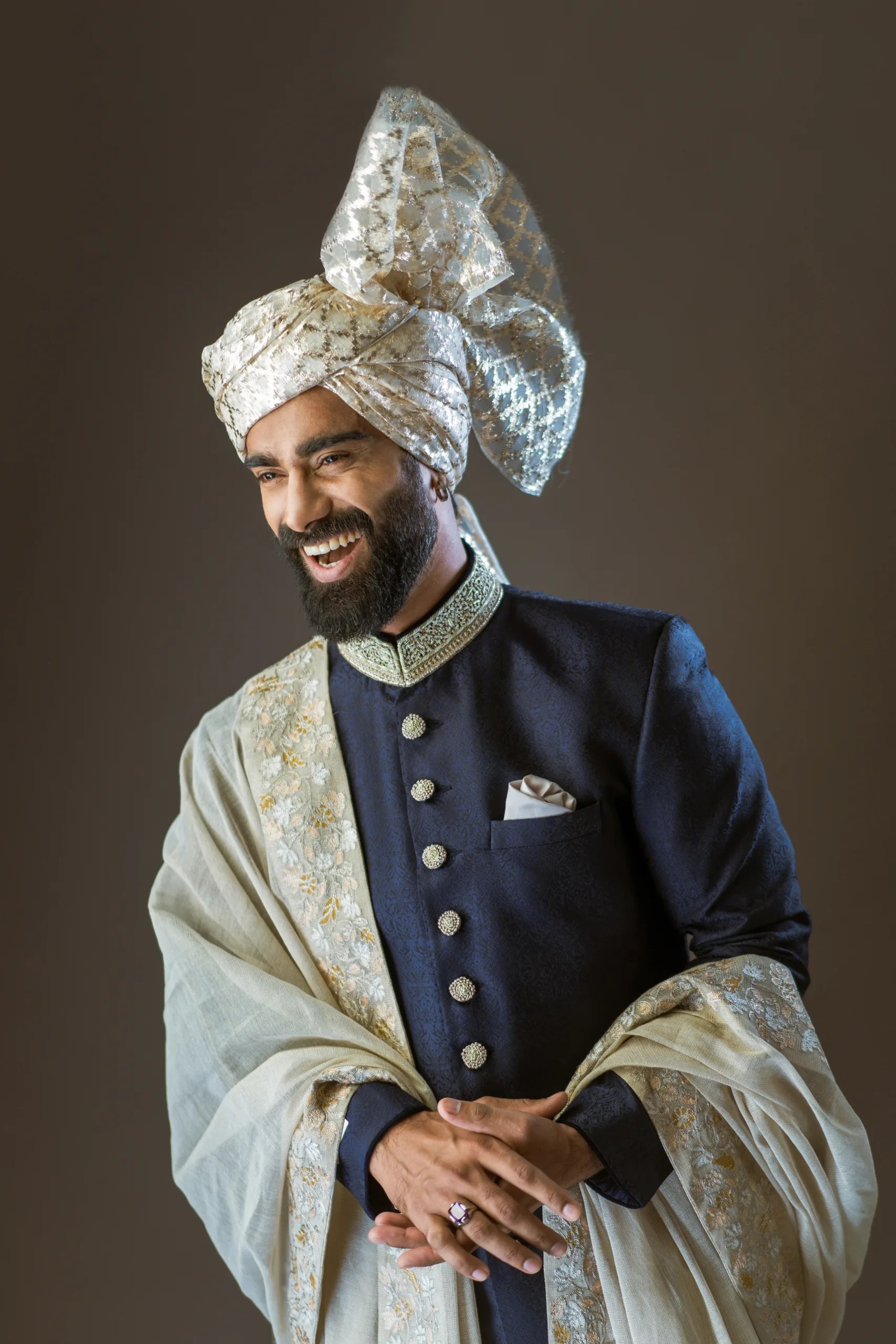 Royal Blue Embroidered Raw Silk Groom Sherwani (3-Piece) - Image 7