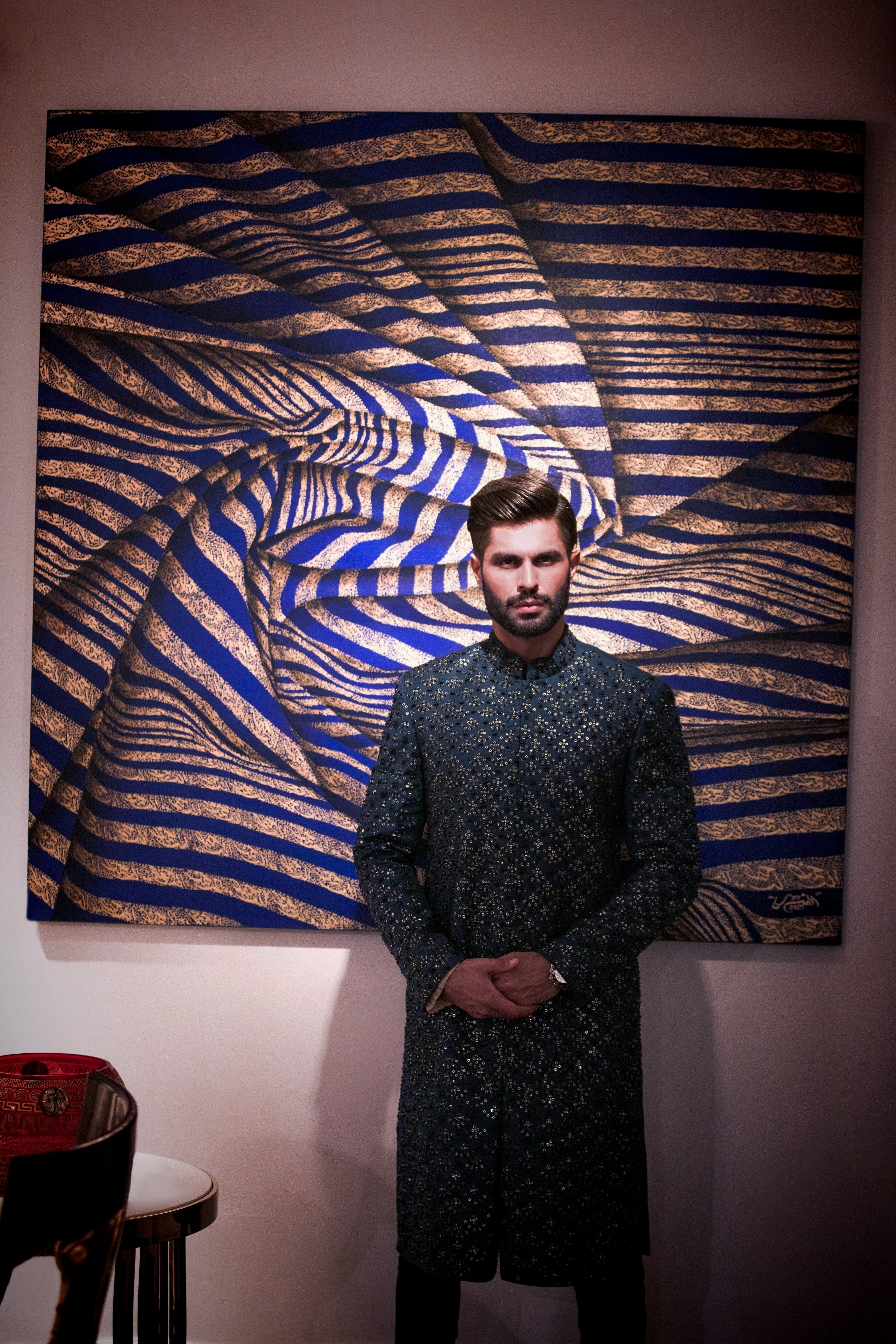 Sapphire Blue Hand-Embroidered Silk-Blend Sherwani (2-Piece) - Image 4