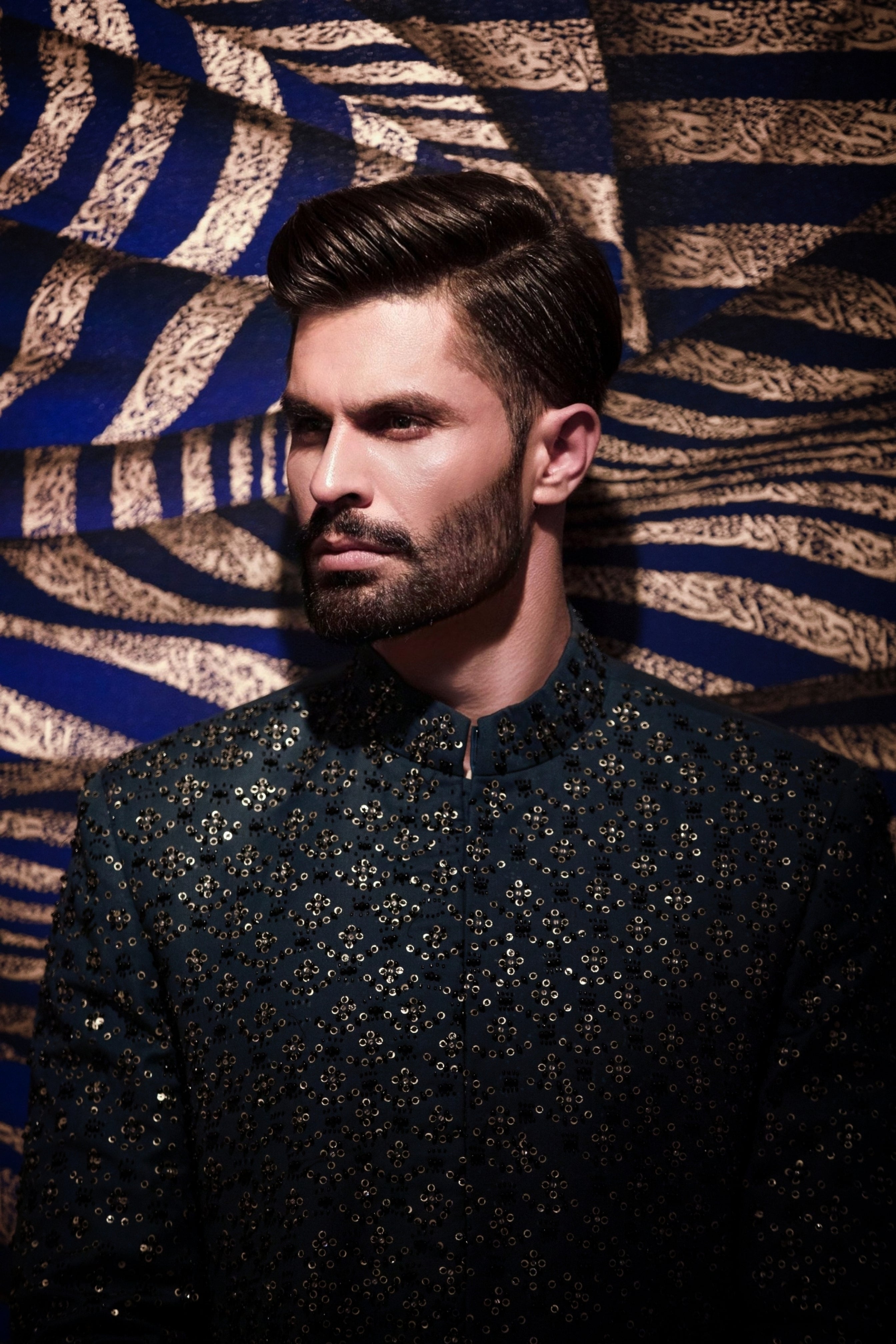 Sapphire Blue Hand-Embroidered Silk-Blend Sherwani (2-Piece) - Image 6