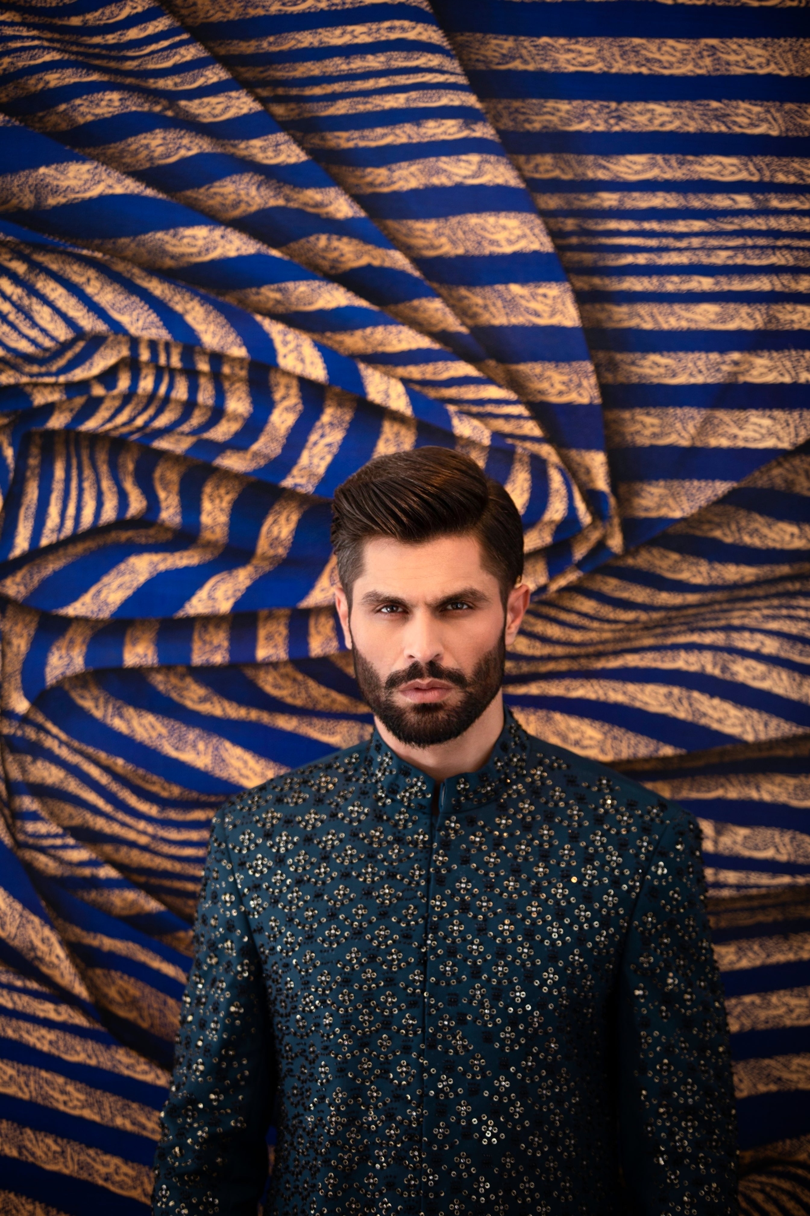 Sapphire Blue Hand-Embroidered Silk-Blend Sherwani (2-Piece) - Image 8