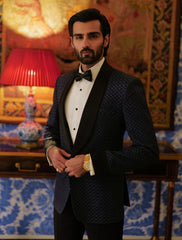 Blue Embroidered Mesh Tuxedo Blazer (2-Piece) - Image 2