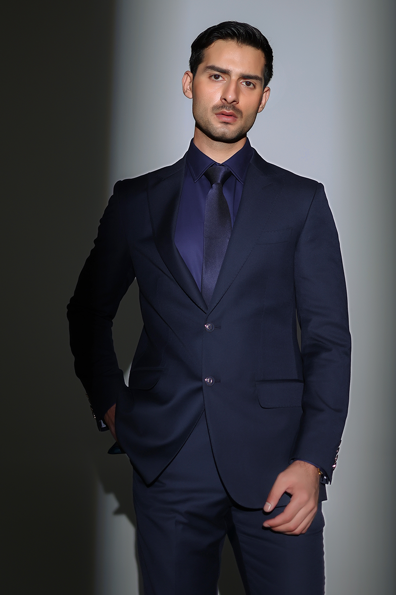 Ink Blue Peak Lapel Premium Suiting Two-Piece Suit (2-Piece) - Image 5