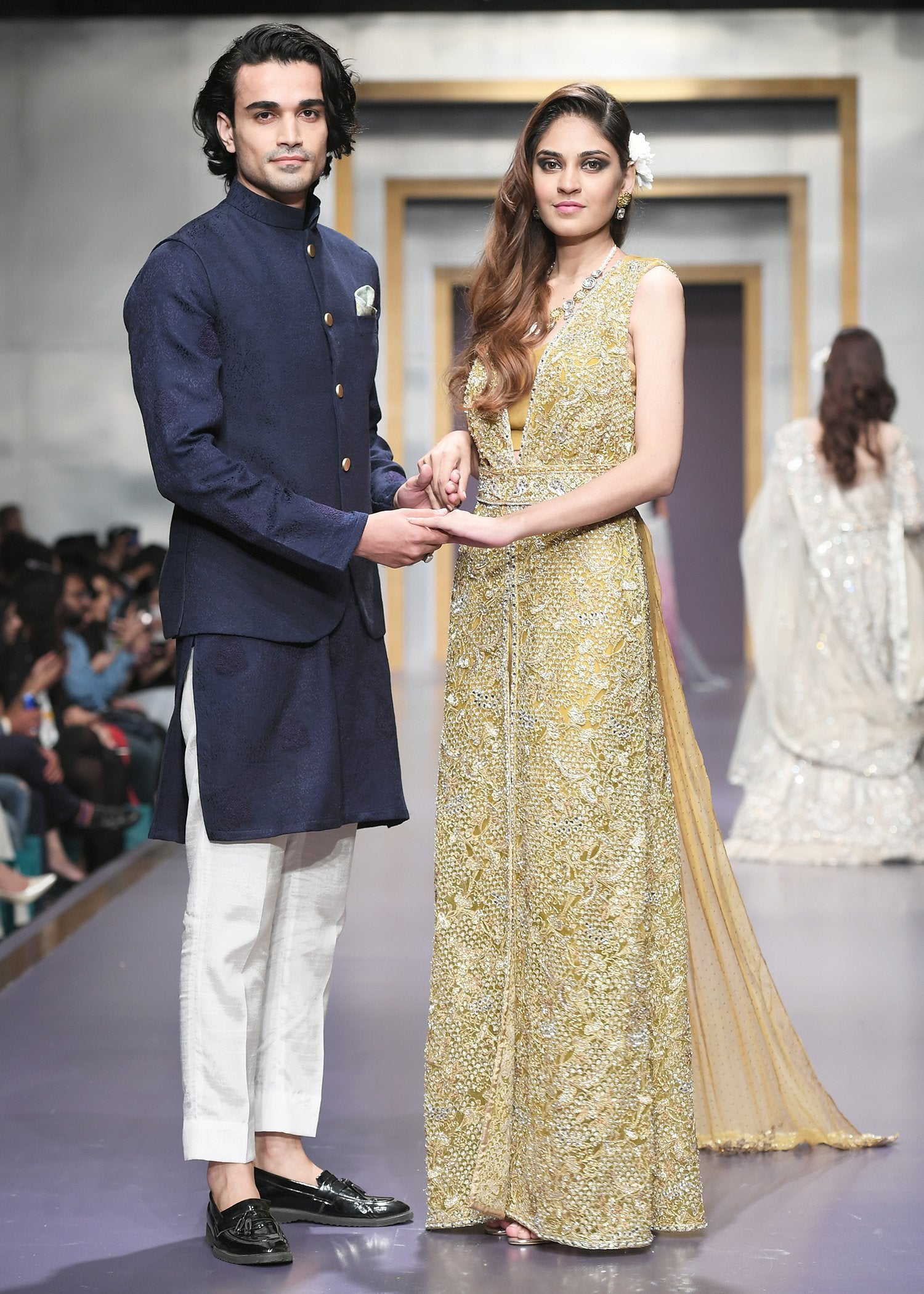 Deep Blue Self Karandi Waistcoat Kurta (3-Piece) - Image 2