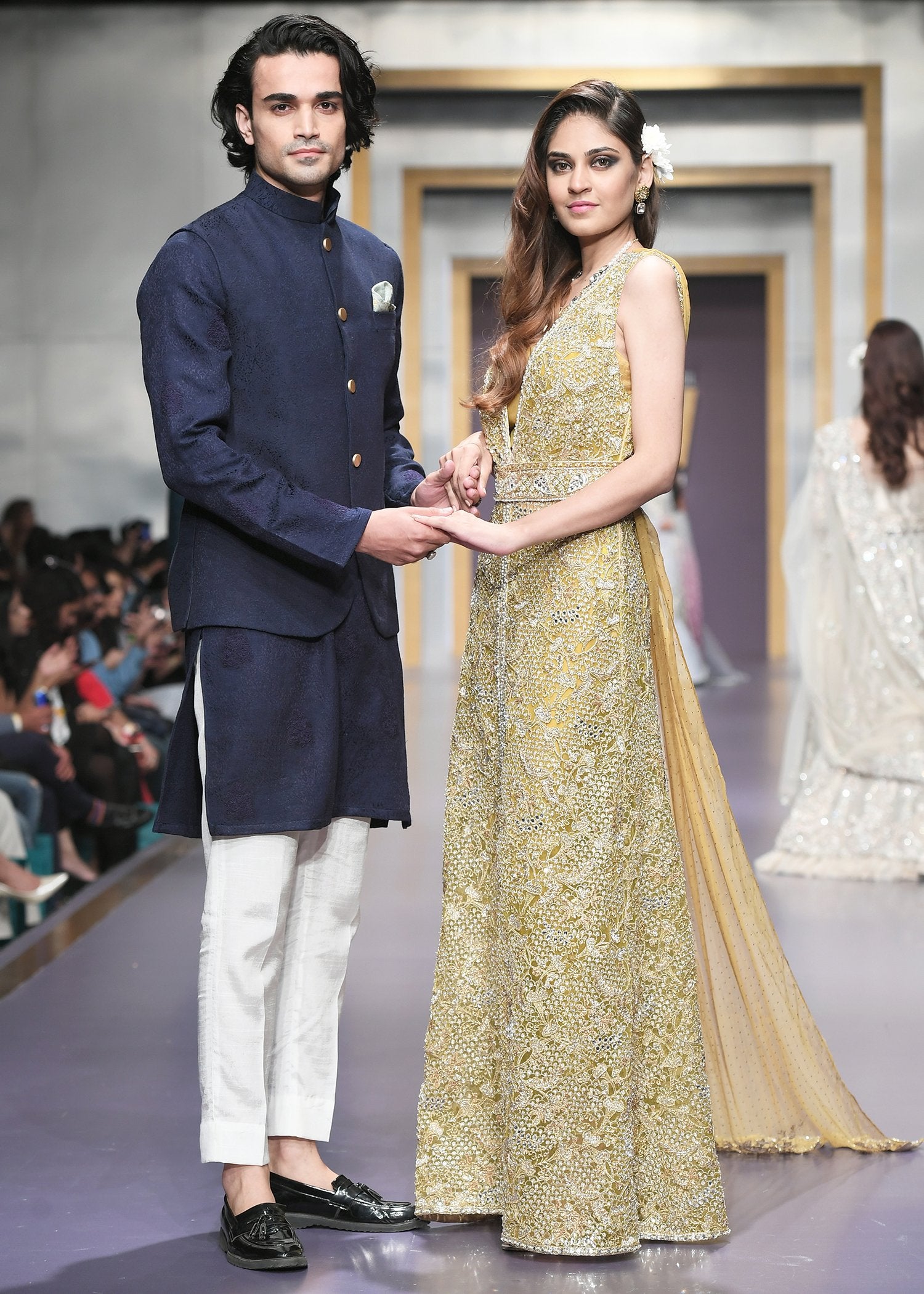 Deep Blue Self Karandi Waistcoat Kurta (3-Piece) - Image 3