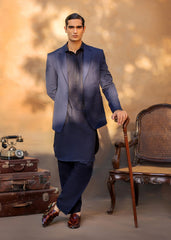 Midnight Blue Irish Linen Blazer Kurta Set (3-Piece) - Image 2