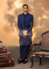Midnight Blue Irish Linen Blazer Kurta Set (3-Piece) - Image 3