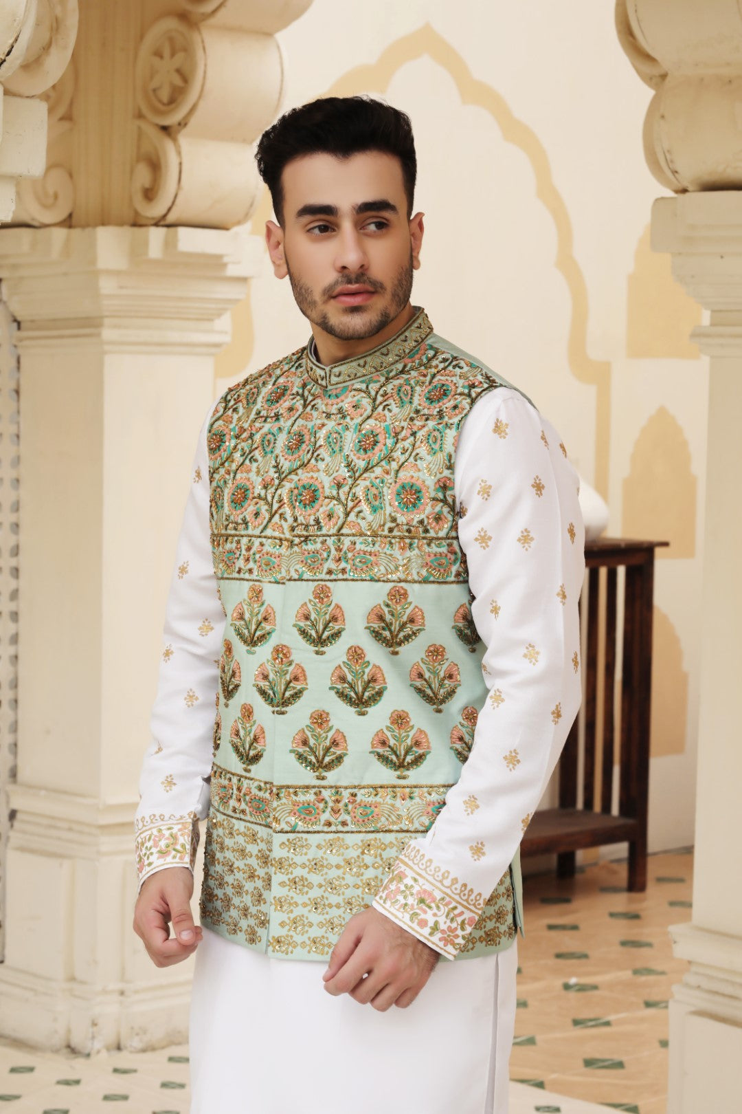 Ice Blue Ada Work Silk Waistcoat (3-Piece) - Image 3