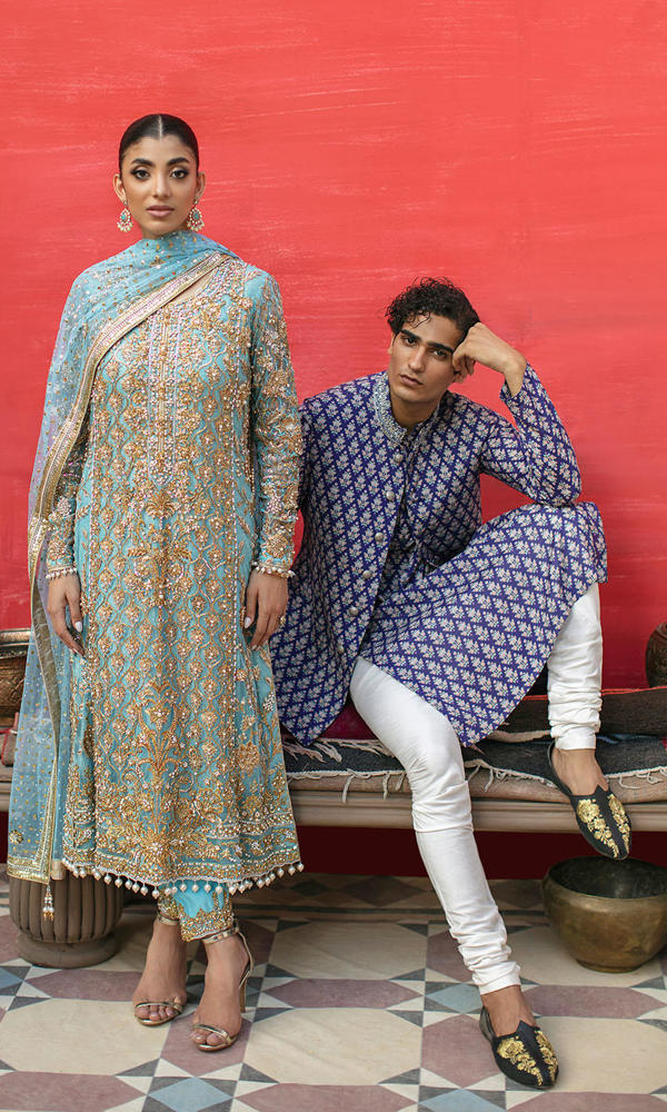 Blue Printed Silk-Blend Waistcoat Kurta (3-Piece) - Image 6