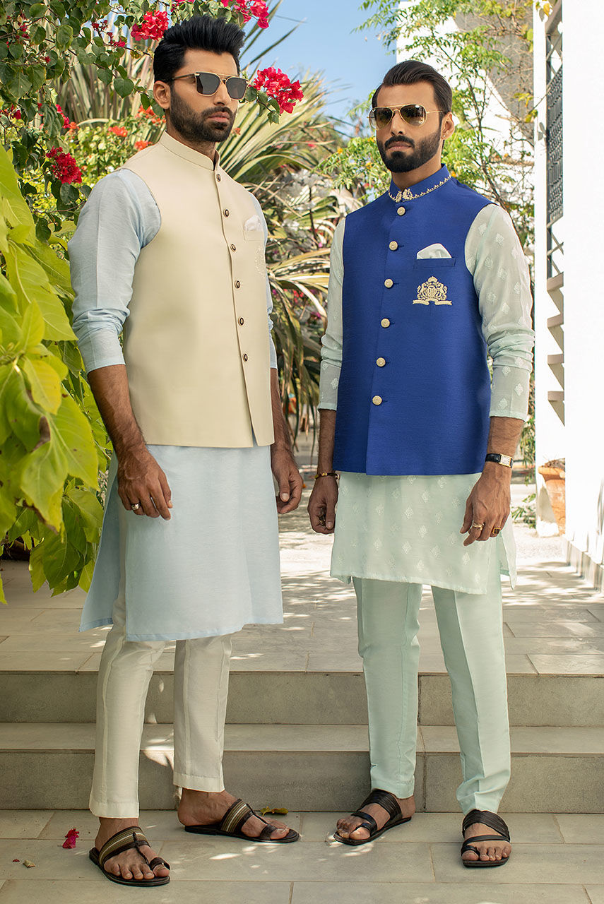 Royal Blue Embroidered Suiting Waistcoat (3-Piece) - Image 3