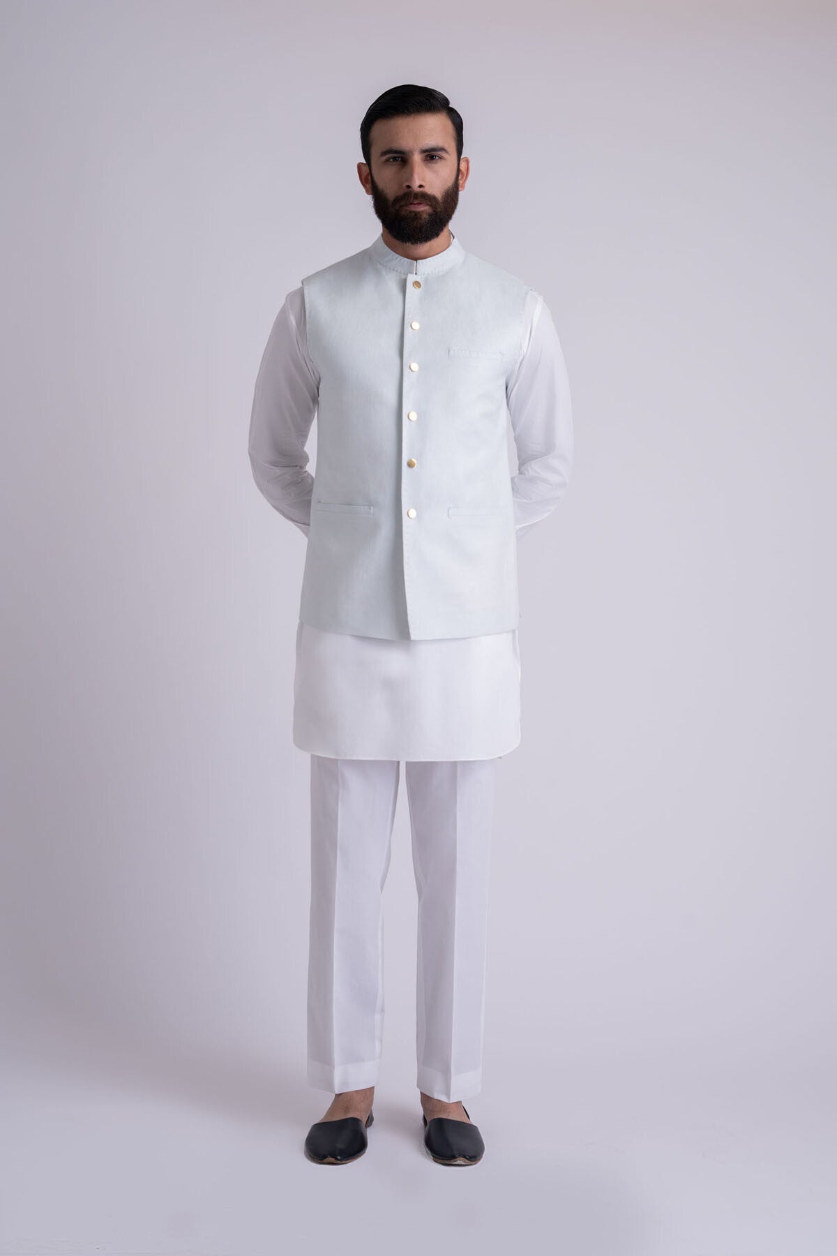 Sky Blue Solbiati Linen Waistcoat (3-Piece) - Image 3