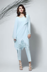 Pakistani Sky Blue Cutwork Georgette-Chiffon Cape Tunic (2-Piece) - Image 2