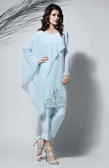 Pakistani Sky Blue Cutwork Georgette-Chiffon Cape Tunic (2-Piece) - Image 3