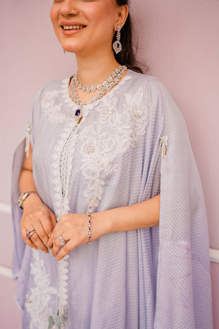 Pakistani Periwinkle Blue Embroidered Silk Cape Co-ord Set (3-Piece) - Image 5