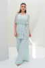 Aqua Embroidered Organza Short Coat with Silk Pants (2-Piece) - Image 2