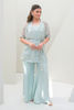 Aqua Embroidered Organza Short Coat with Silk Pants (2-Piece) - Image 3