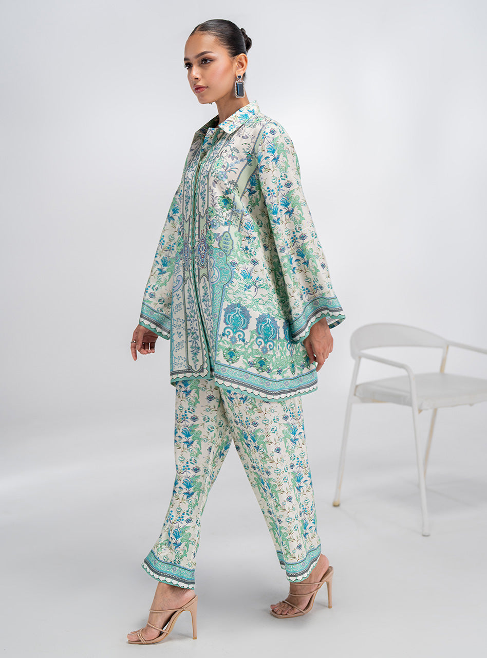 Blue and Green Printed Silk Co-ord Set (2-Piece) - Image 3