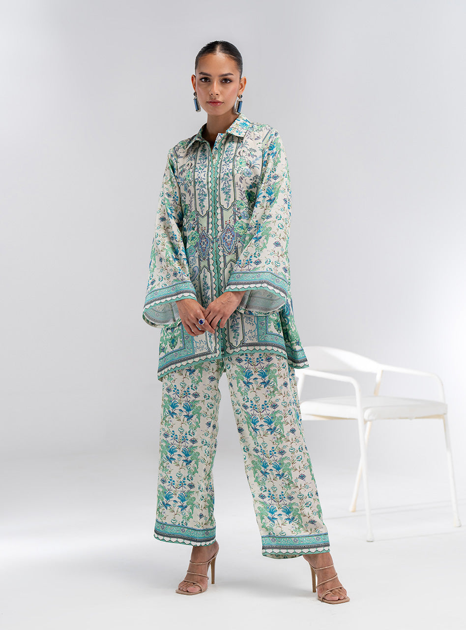 Blue and Green Printed Silk Co-ord Set (2-Piece) - Image 5