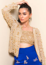 Electric Blue Embroidered Tissue & Rawsilk 3-Piece Set - Image 6