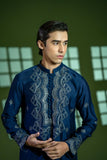 Deep Blue Embroidered Cotton Net Kurta (2-Piece) - Image 2