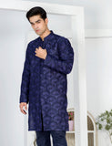 Deep Blue Embroidered Cotton Kurta Set (2-Piece) - Image 2