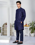 Deep Blue Embroidered Cotton Kurta Set (2-Piece) - Image 3