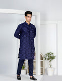 Deep Blue Embroidered Cotton Kurta Set (2-Piece) - Image 6