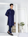 Deep Blue Embroidered Cotton Kurta Set (2-Piece) - Image 7