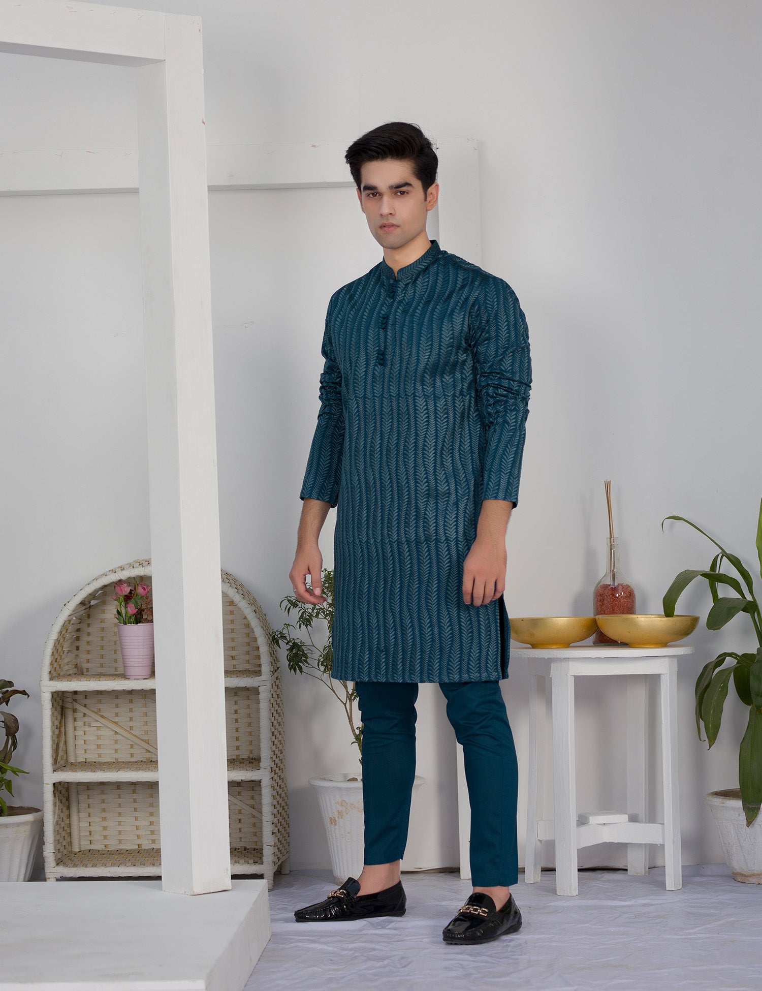 Blue Embroidered Cotton Kurta Set (2-Piece) - Image 1