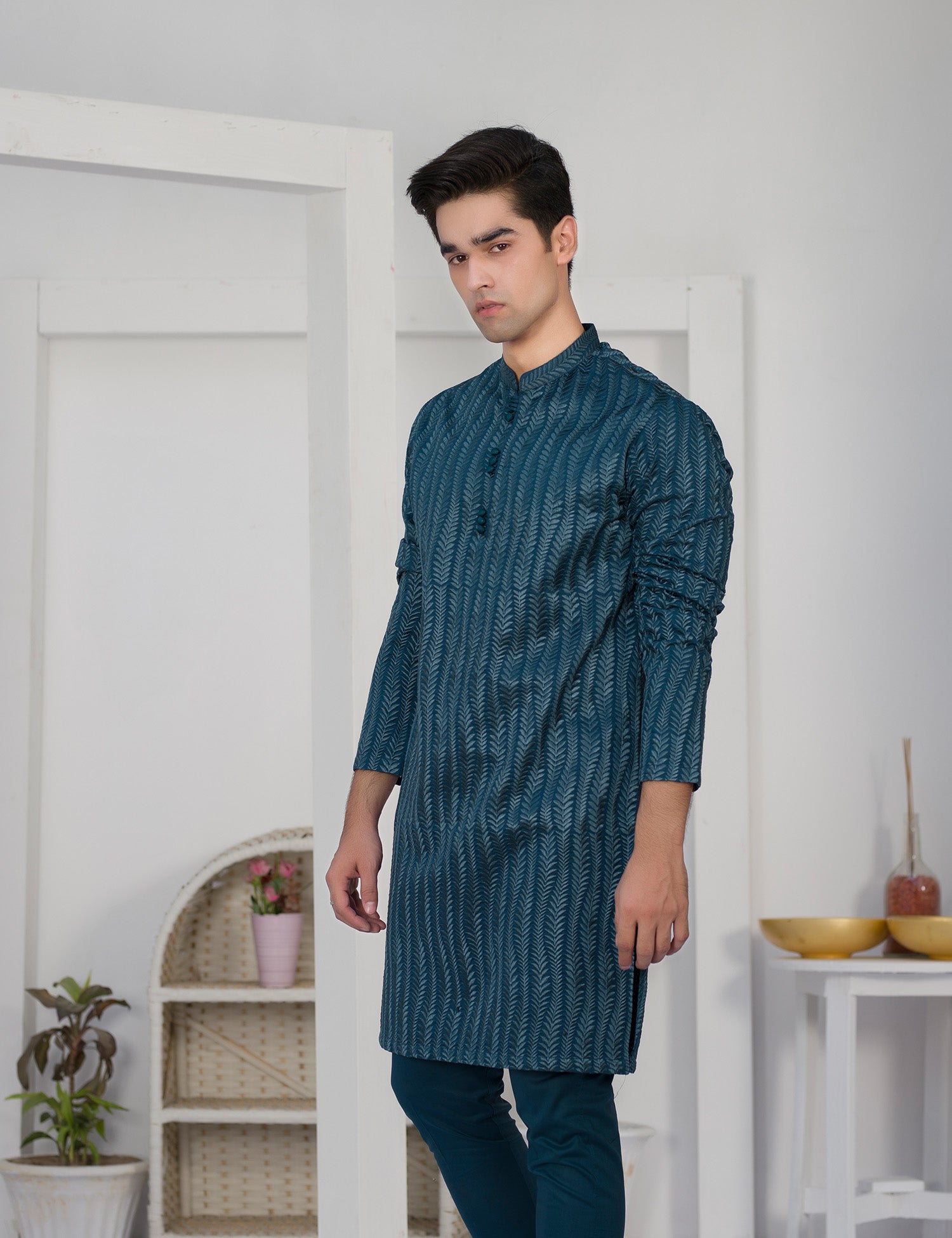 Blue Embroidered Cotton Kurta Set (2-Piece) - Image 5