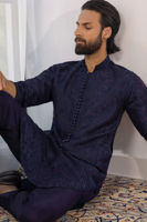 Midnight Blue Shadow Work Pure Silk Kurta (2-Piece) - Image 4