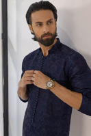 Midnight Blue Shadow Work Pure Silk Kurta (2-Piece) - Image 5