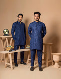 Dark Blue Embroidered Wash & Wear Kurta (2-Piece) - Image 6