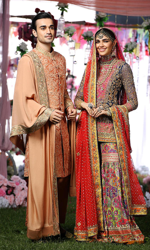 Pakistani Dark Blue Zardozi Silk Short Shirt Gharara (3-Piece) - Image 7