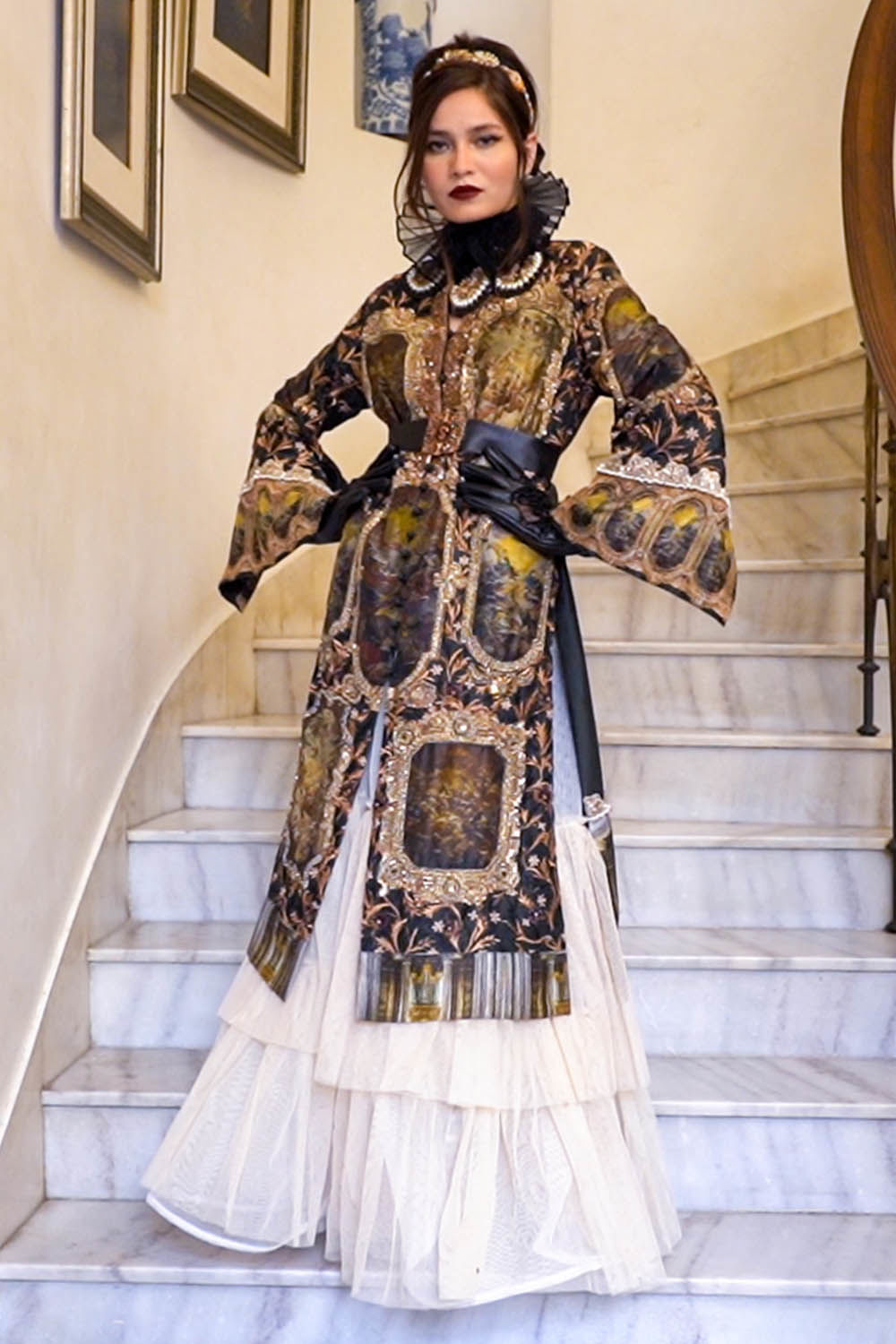 Blue Embroidered Pure Raw Silk Jacket (2-Piece) - Image 1