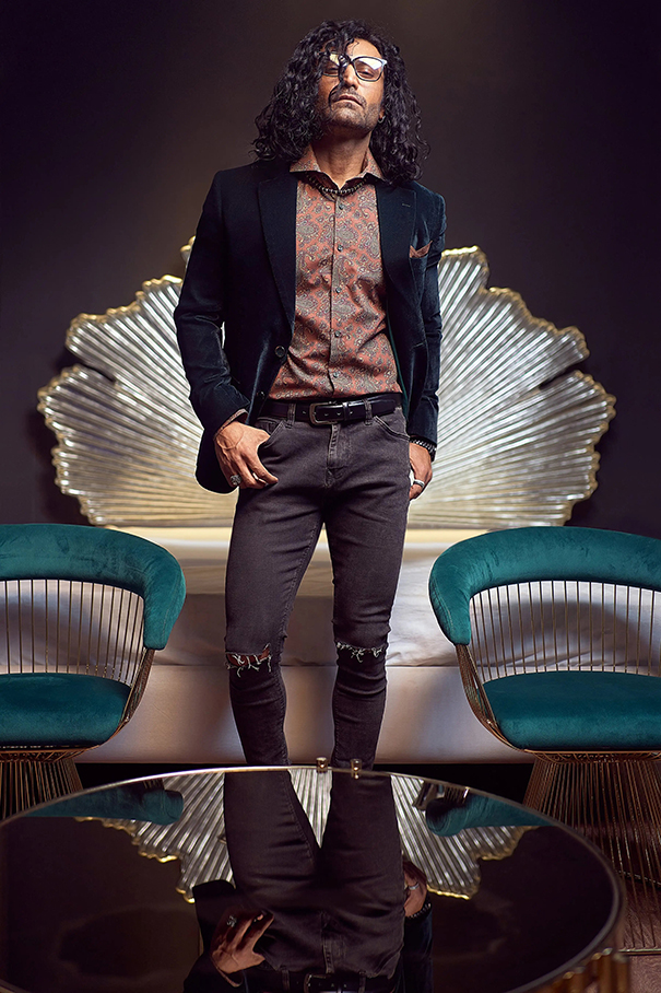 Deep Blue Velvet Men's Tailored Jacket (1-Pc) - Image 1