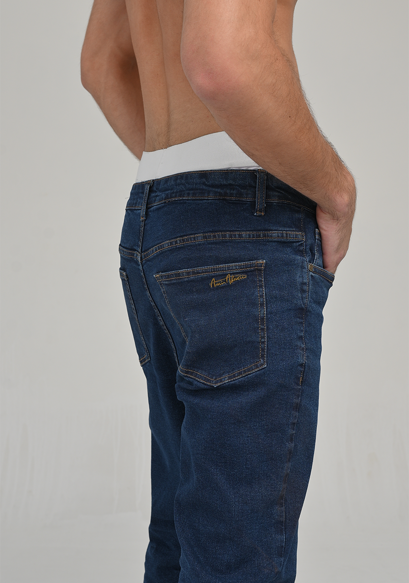 Dark Blue Embroidered Denim Jeans (Classic Fit) - Image 3