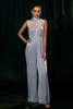 Powder Blue Embellished Satin Silk Jumpsuit (1-Pc) - Image 2