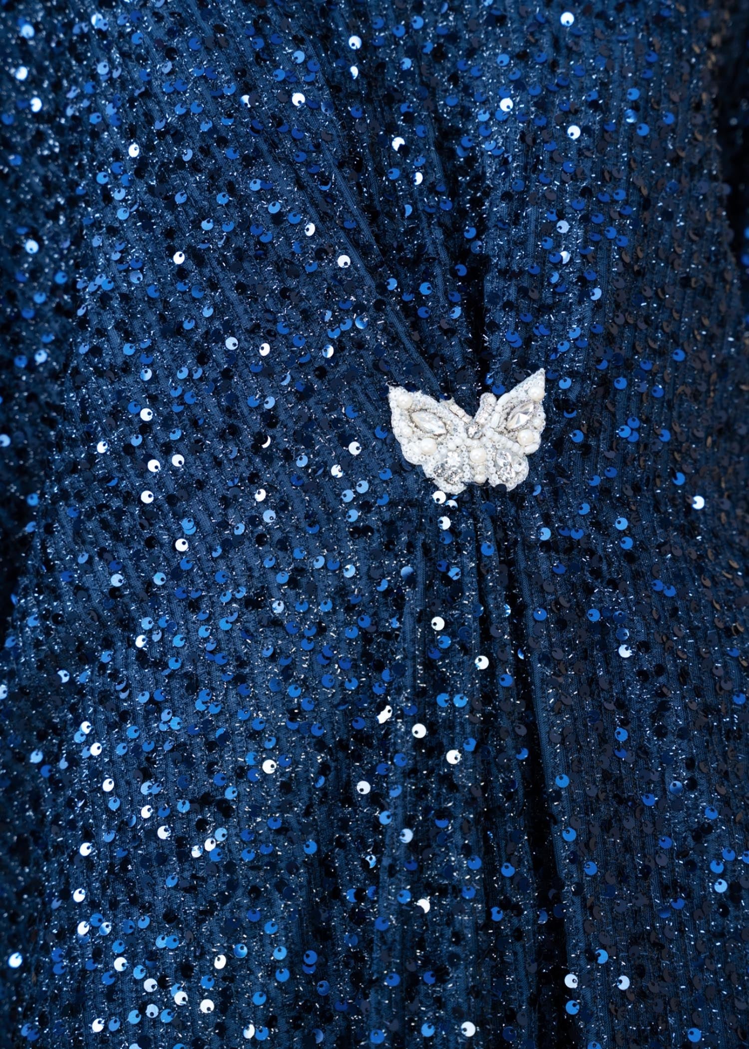 Pakistani Sapphire Blue Sequin Chiffon Net Kaftan (1-Pc) - Image 7