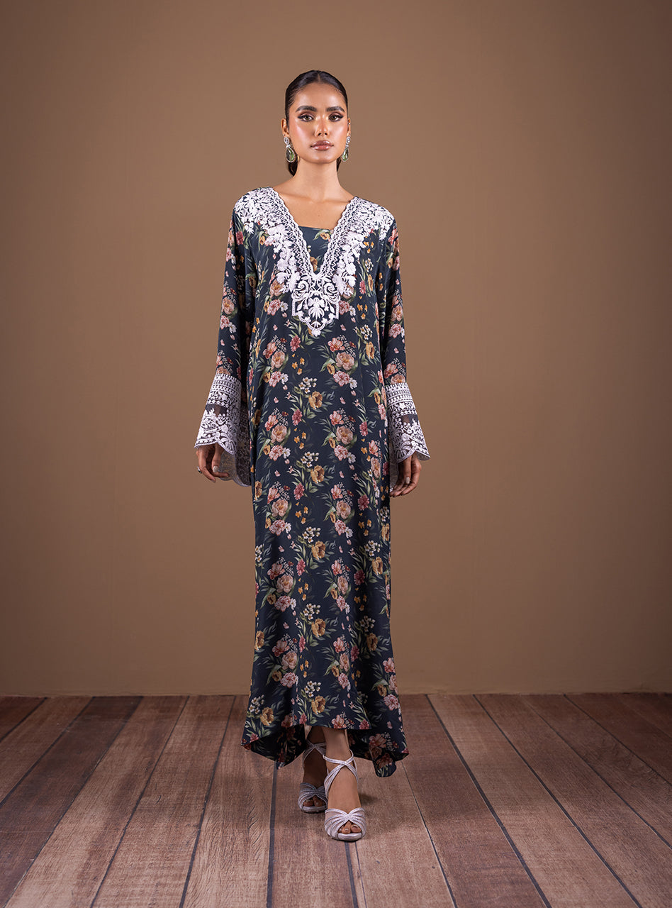 Midnight Blue Hand Embroidered Kaftan (1-Pc) - Image 1