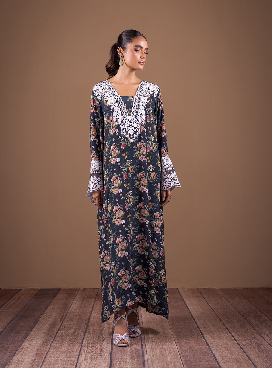 Midnight Blue Hand Embroidered Kaftan (1-Pc) - Image 5