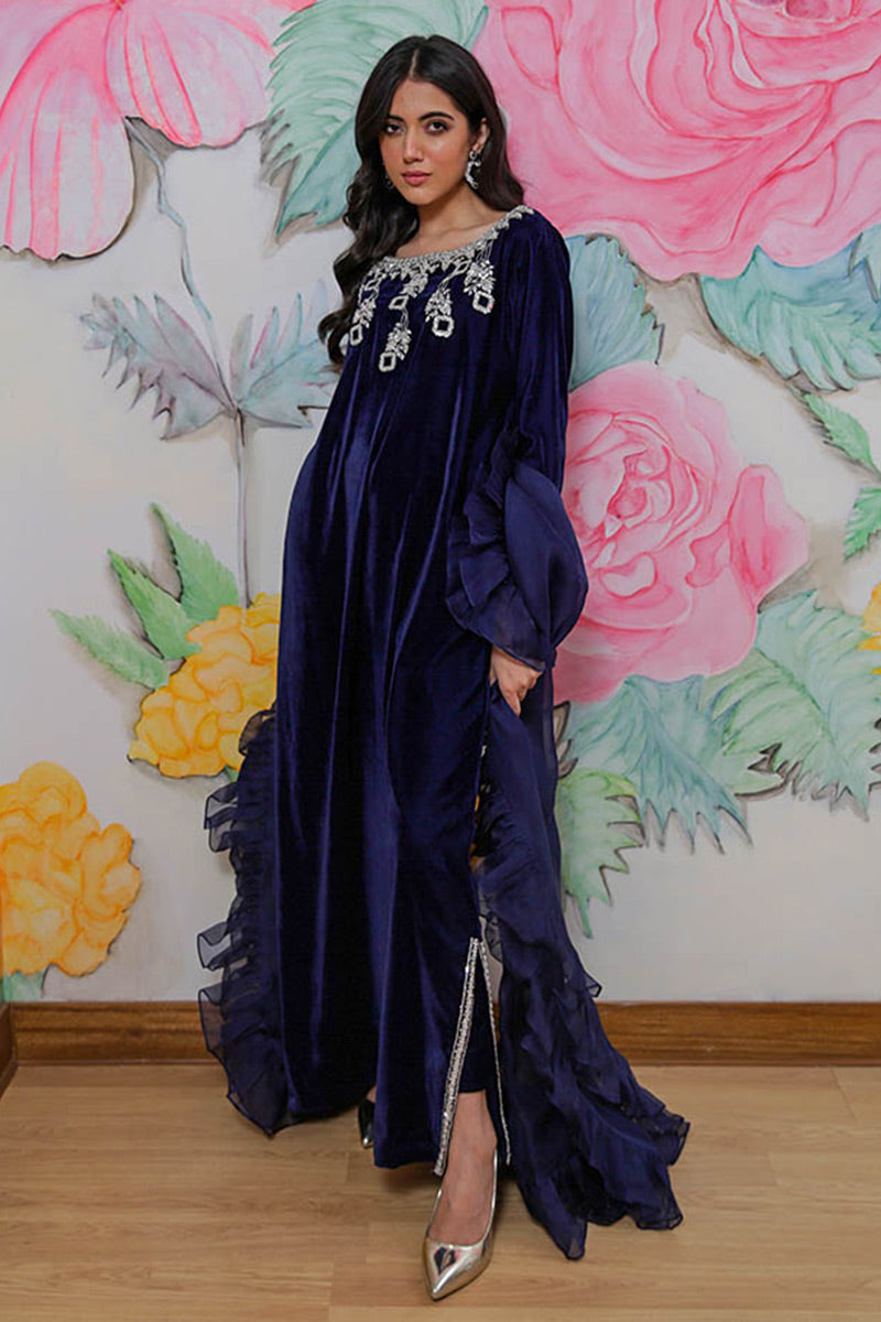Midnight Blue Swarovski Velvet Kaftan (3-Piece) - Image 1