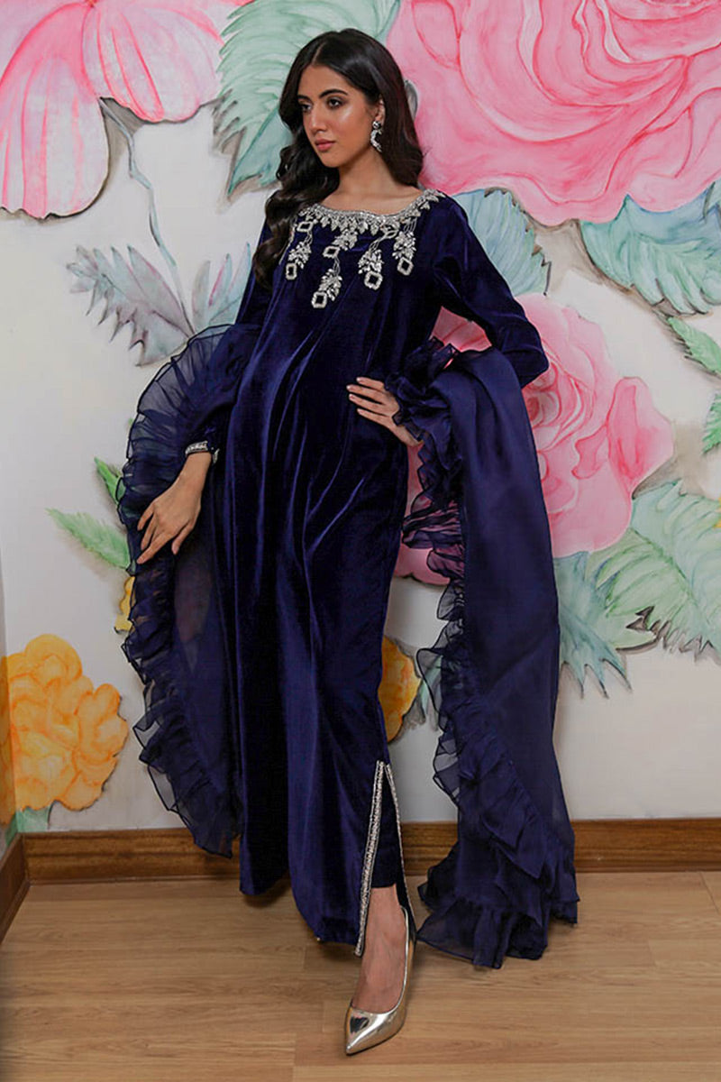 Midnight Blue Swarovski Velvet Kaftan (3-Piece) - Image 2