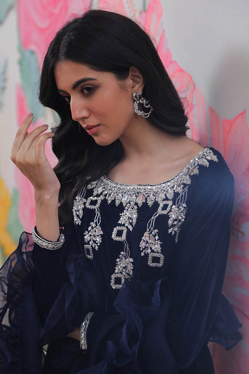 Midnight Blue Swarovski Velvet Kaftan (3-Piece) - Image 3